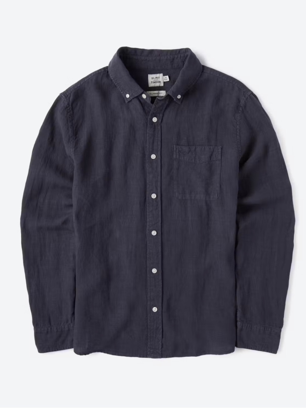 Flint and Tinder Navy Blue Button Down Classic Linen Shirt Size Medium Oxford